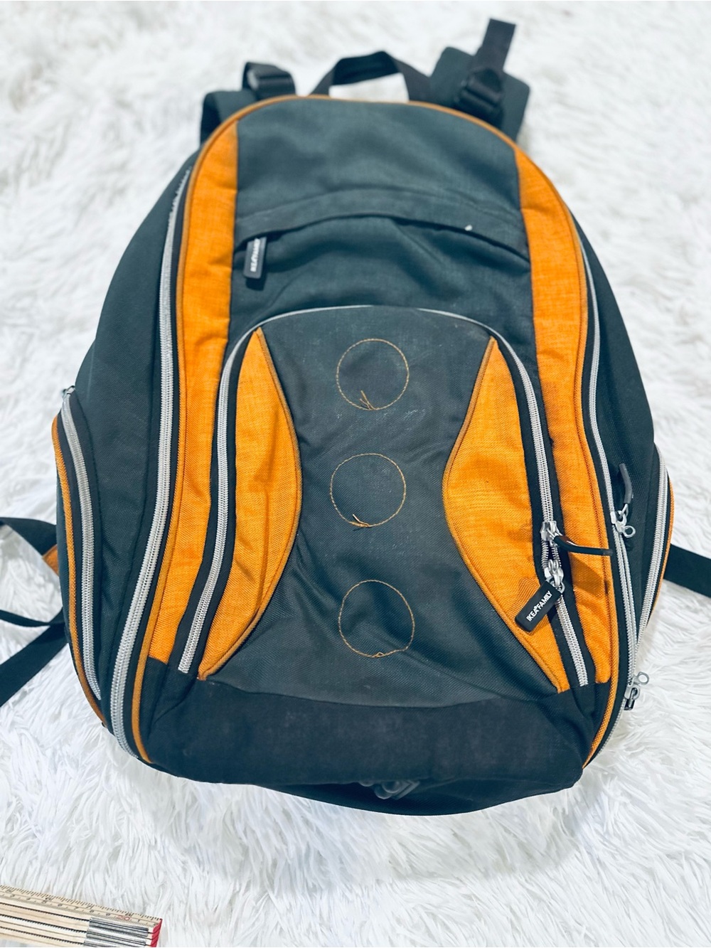 IKEA Family Rugged Lightweight Gray Orange Laptop Backpack w Padded Straps